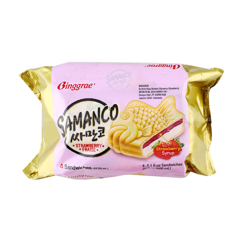 Binggrae Samanco Strawberry Sandwich Ice Cream 150ml x 4