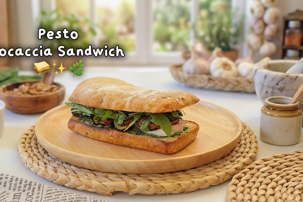 Pesto Focaccia Sandwich (Vegan)
