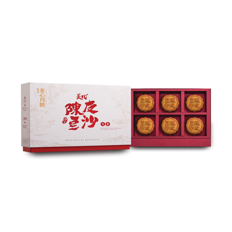 Hong Kong Mei Xin Red Bean Paste Mooncake with Dried Citrus Peel 6pcs/pack