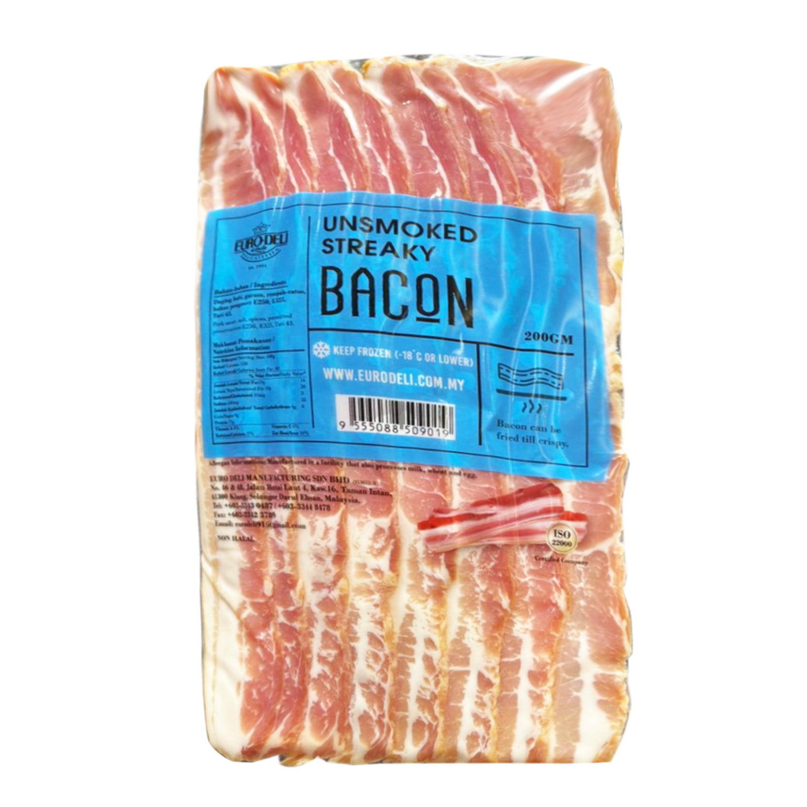 [NON-HALAL] Euro Deli Unsmoked Streaky Bacon 200g