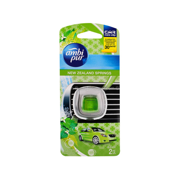 Ambi Pur Car Air Freshener Mini Clip New Zealand Springs Scent 2ml