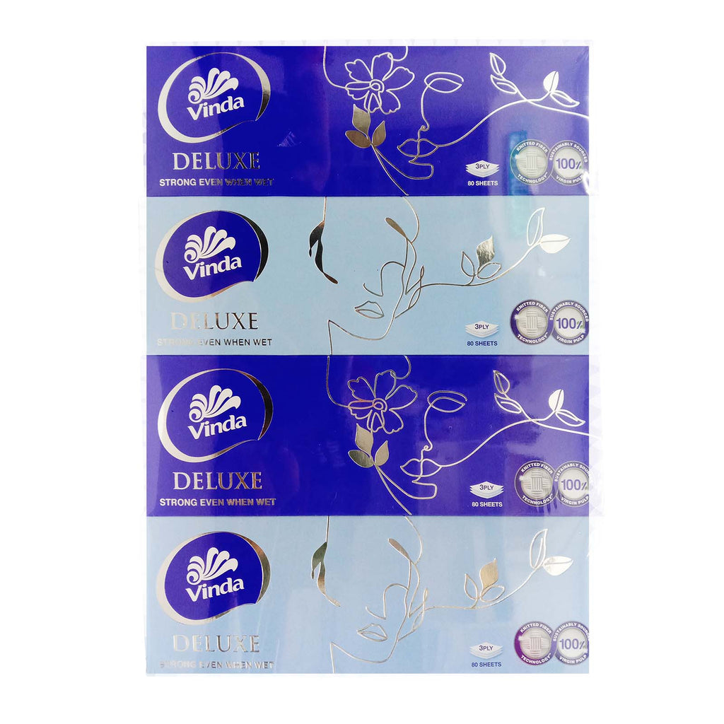 Vinda Deluxe 3Ply Facial Tissue Blue 80pcs x 4