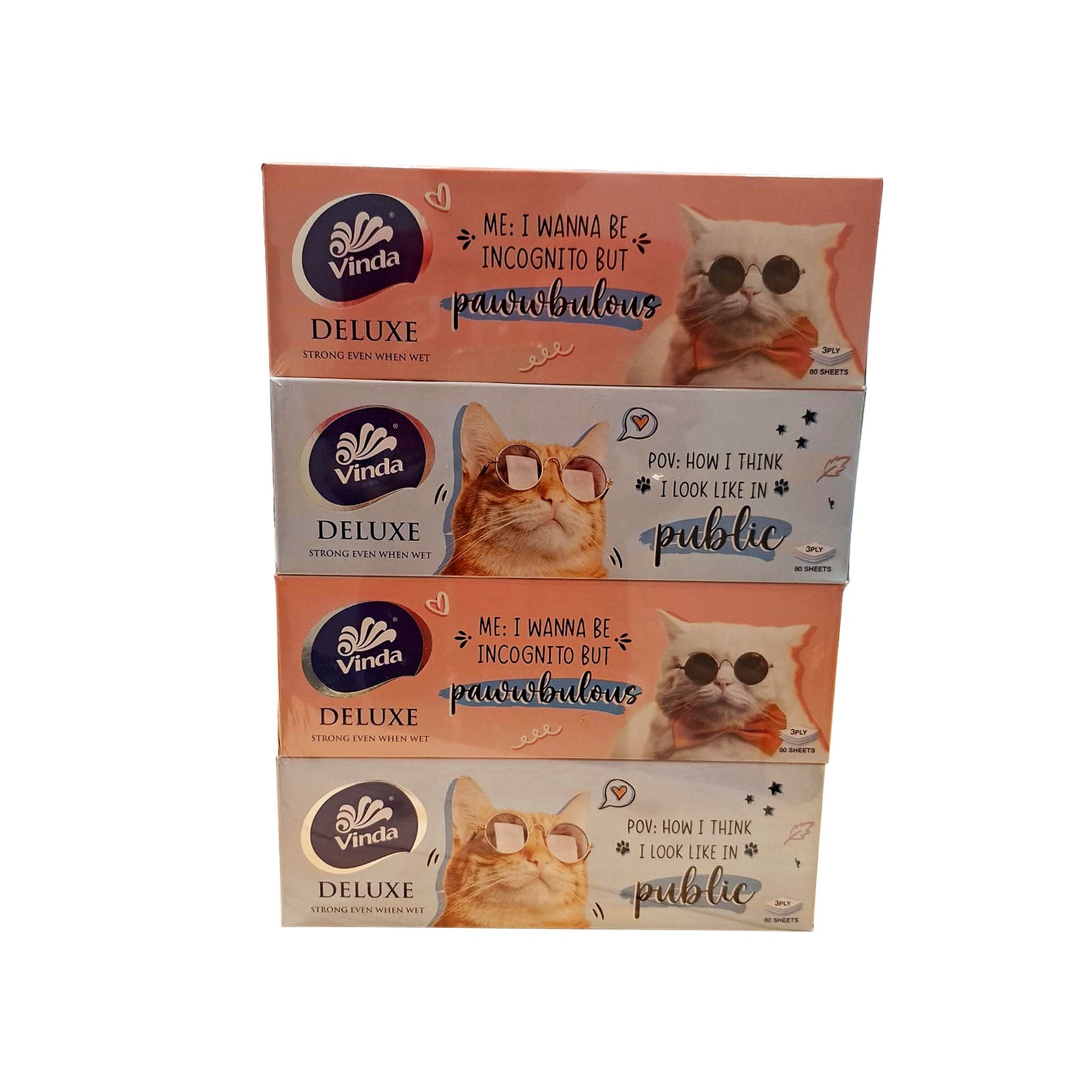 Vinda Deluxe 3Ply Facial Tissue Blue 80pcs x 4