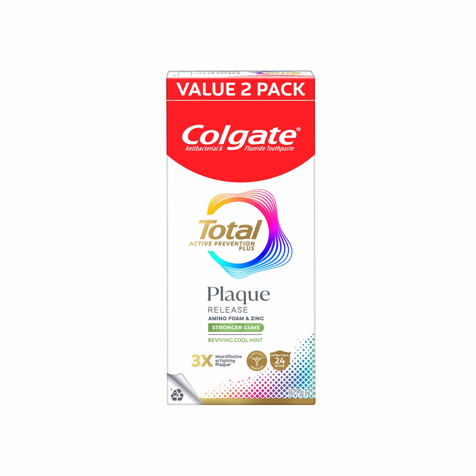Colgate Total Plaque Release Reviving Cool Mint Toothpaste 95g x 2