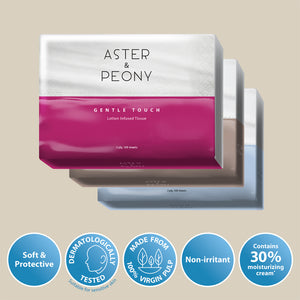 Aster & Peony Gentle Touch Tissue 3 ply 100 sheets x 3