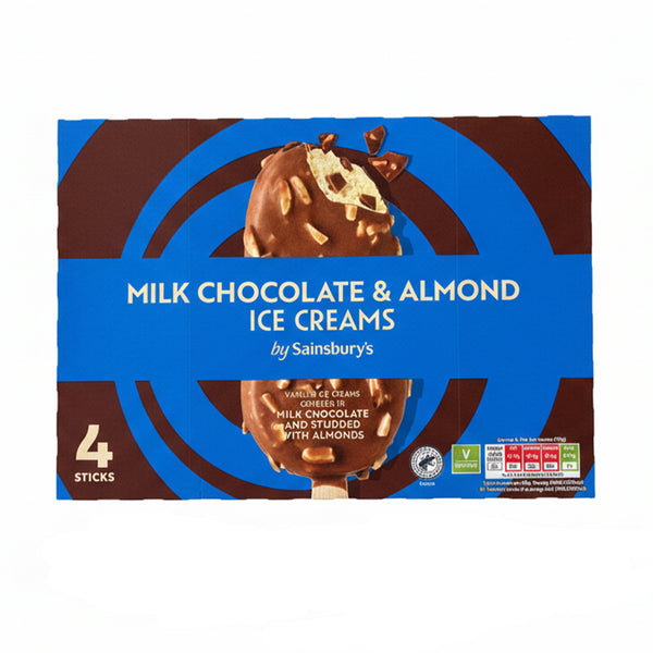 Sainsbury's Milk Chocolate and Almond Ice Cream Sticks 110ml x 4 (highest price)