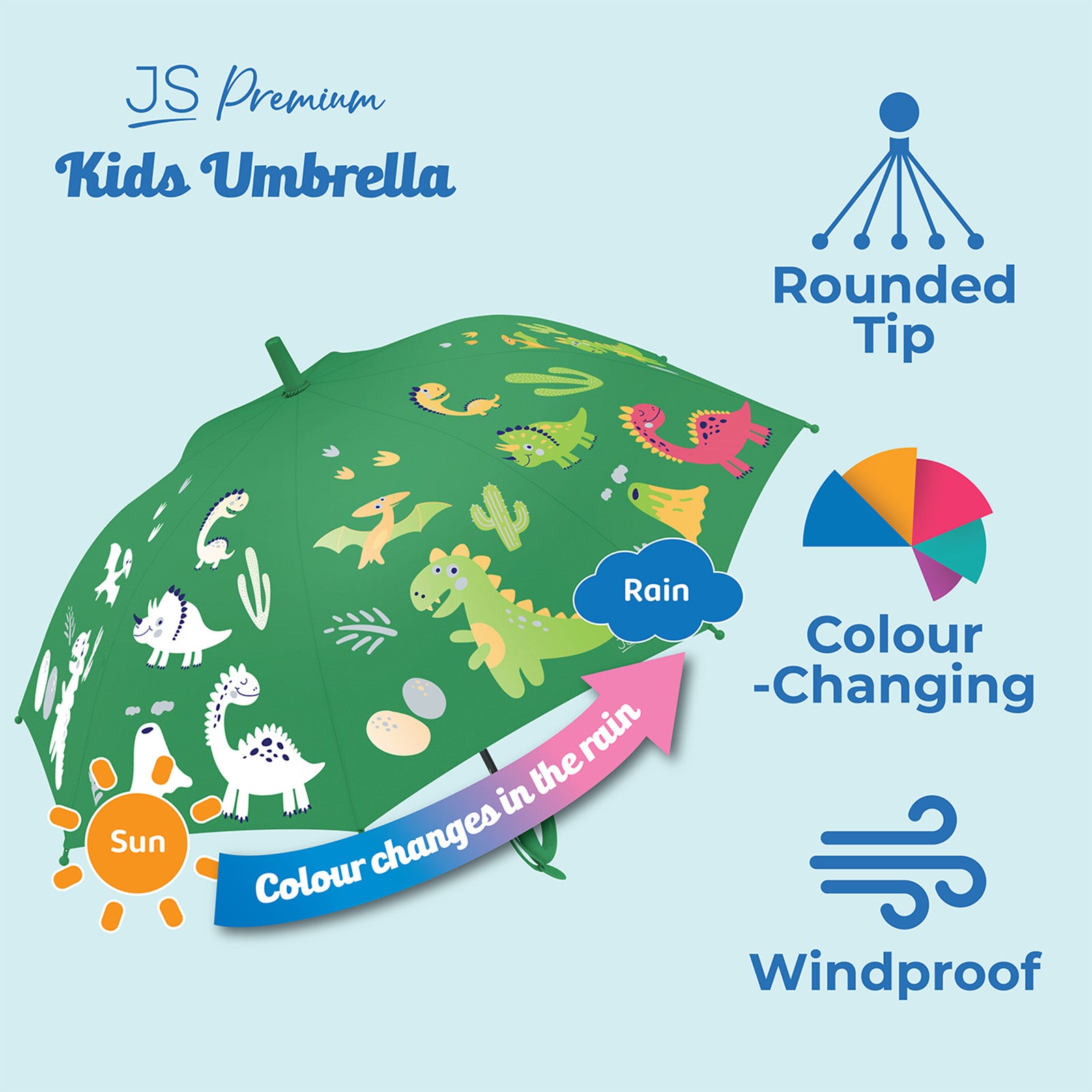 JS Premium Kids Umbrella Green Dinosaur 1unit
