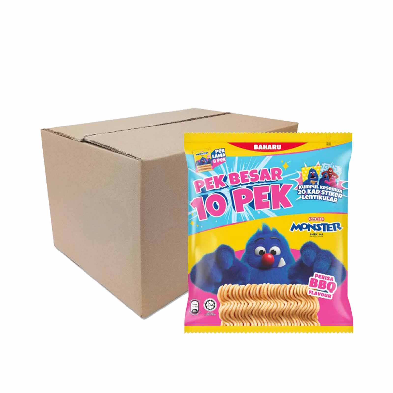 Mamee Monster Noodle Snacks BBQ Flavour Family Pack 25g x 10
