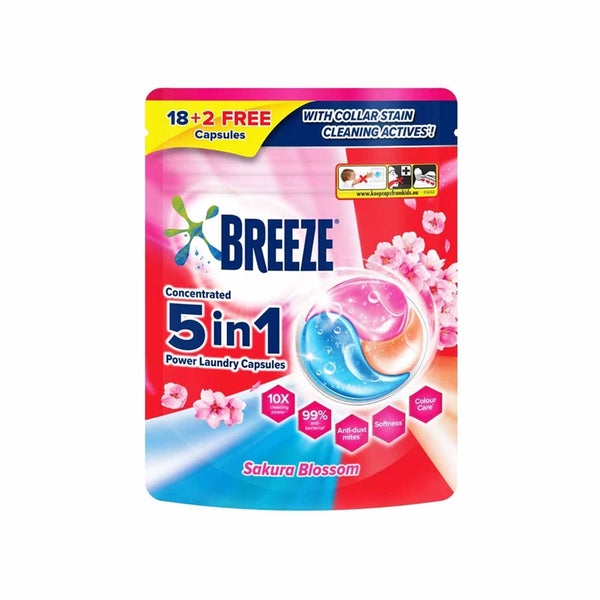 Breeze 5 in 1 Laundry Capsules Sakura Blossom (Pouch) 210g x 18 (highest price)