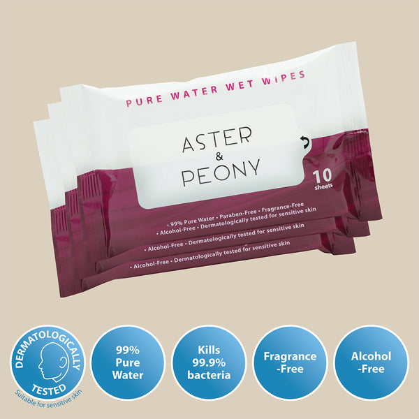 Aster & Peony Pure Water Wet Wipes 10pcs x 3