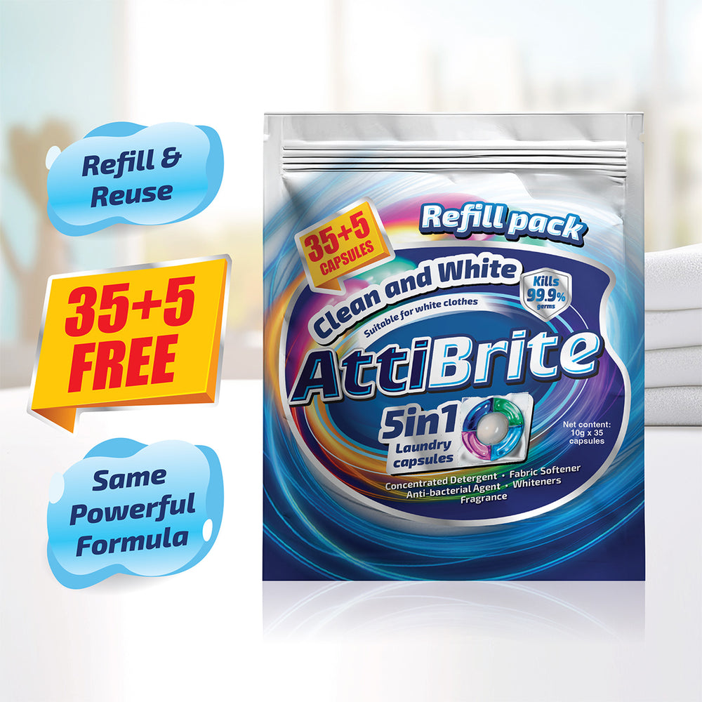 Attibrite Laundry Capsules Clean and White Refill 10g x 35