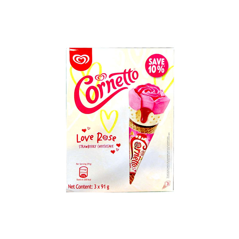 Walls Cornetto Love Rose Strawberry Cheesecake Cone Ice Cream Multipack 135ml x 3
